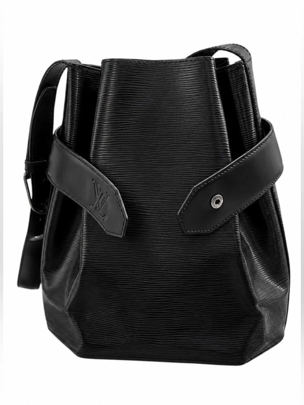LOUIS VUITTON SAC D'ÉPAULE BUCKET SHOULDER BAG PURSE IN BLACK EPI LEATHER PM